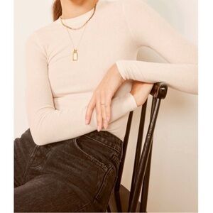 Reformation Jeans cream ribbed long sleeve shirt size large: winter chic basic